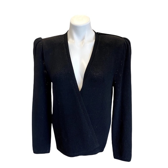ST. JOHN Vintage 70’s Santana Knit Open Front Puff Shoulders Black Cardigan - Picture 3 of 10